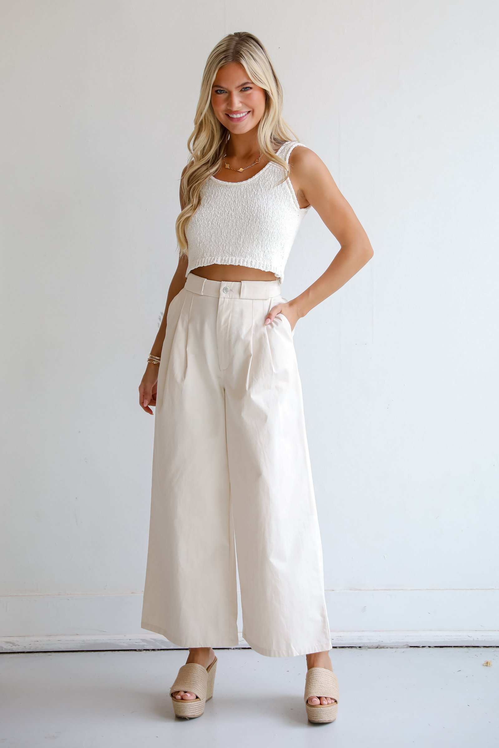 Girl Boss Cream Wide Leg Trouser Pants JW18