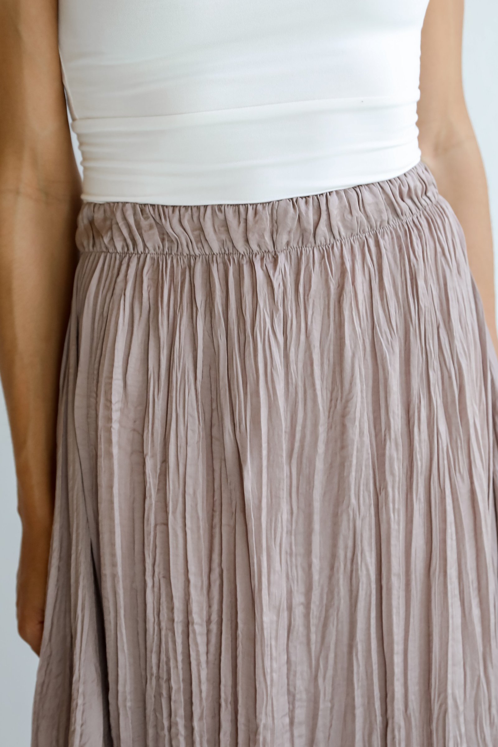 Gorgeous Icon Taupe Satin Midi Skirt JW17